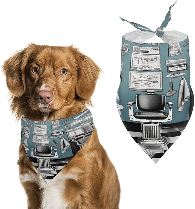 Dog Bandana Spring Pet Scarf Adjustable Triangle Barber Shop Printing Dog Bib Washable Polyester Puppy Bandana for Small Medium Large Dogs Cat Birthday Party Supplies