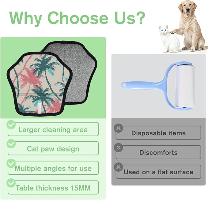 Coconut Tree Theme Electrostatic Pet Hair Removal Glove for Cats & Dogs - Reusable Grooming Mitt for Couch, Carpet, Car Seat & Laundry - Large 9x9 Inch