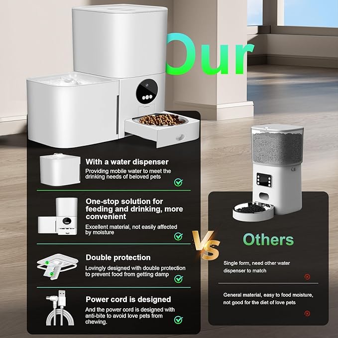 Upgraded Automatic Pet Feeder & Waterer, WiFi-Enabled Feeder Supports 2.4GHz & 5GHz, All-in-One Food and Water Dispenser with Remote Care for Every Meal