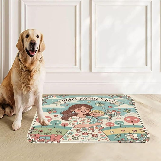 Absorbent Dog Water Cat Mat for Food Water Bowl Quick Dry Happy Mother's Day Floral Gift for Mom Blessing Ea Pet Feeding Mats No Stains Dog Food Mat Pet Accessories Supplies Cat Bowl Mats 24x16In