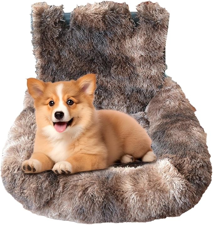 Pet Car Seat - Plush Puppy Car Seat Cushion,Travel Bed Non-Slip Pet Cushion for Small Medium Large Puppy Kitten Vehicle Adventures Camping Road Trip Truck Vet Visit