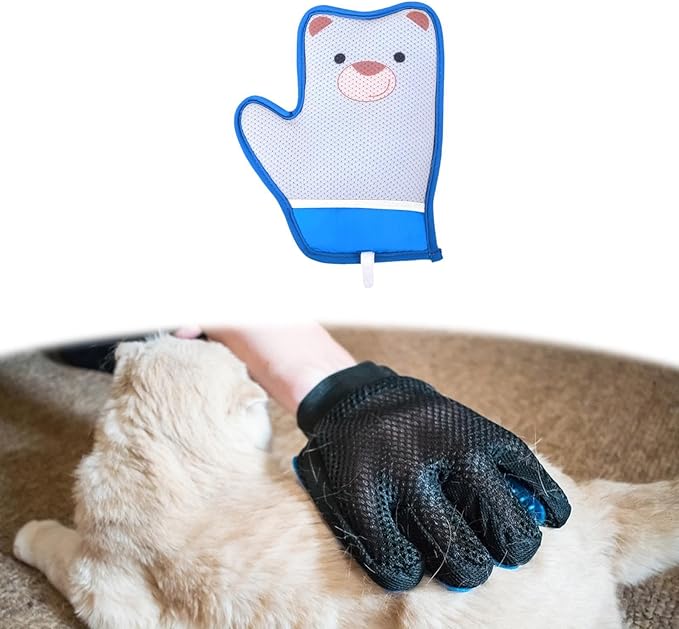 Cat Grooming Glove Brush Pet Hair Remover Mitt,Reusable,Hook Design,Portable Massage Detangling Shedding for Rabbits Clothes, Bear Pattern