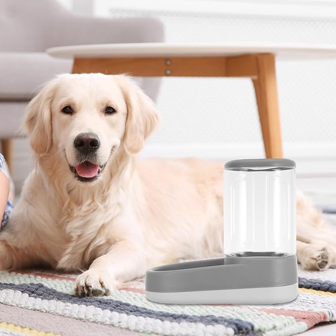 Automatic Pet Feeder and Water Dispenser Gravity Cat Feeder with Dry Food Storage Capacity Suitable for Small and Large Dogs and Cats in Elegant Gray