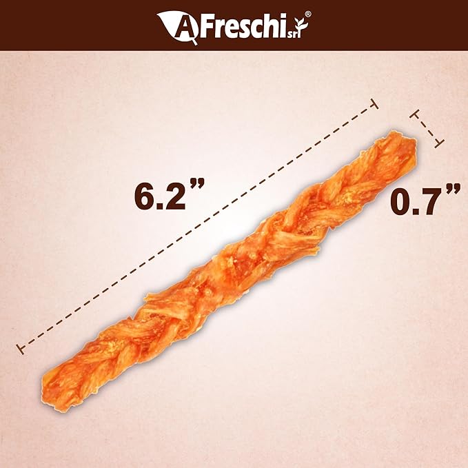 A Freschi srl Turkey Tendons for Dogs, USA-Sourced, Healthy Dog Treats, Rawhide-Free Puppy Chews, Long Lasting, All Natural, Hypoallergenic Dog Treats for Medium Breeds, 8 oz Pack Braid (M)