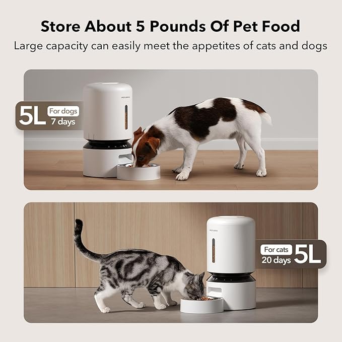 PETLIBRO Automatic Cat Feeder,5G WiFi Automatic Dog Feeder with Freshness Preservation,5L Timed Cat Feeders with Low Food Sensor,Up to 10 Meals Per Day,Granary Pet-Feeder for Cats/Dogs,(Pack of 4)