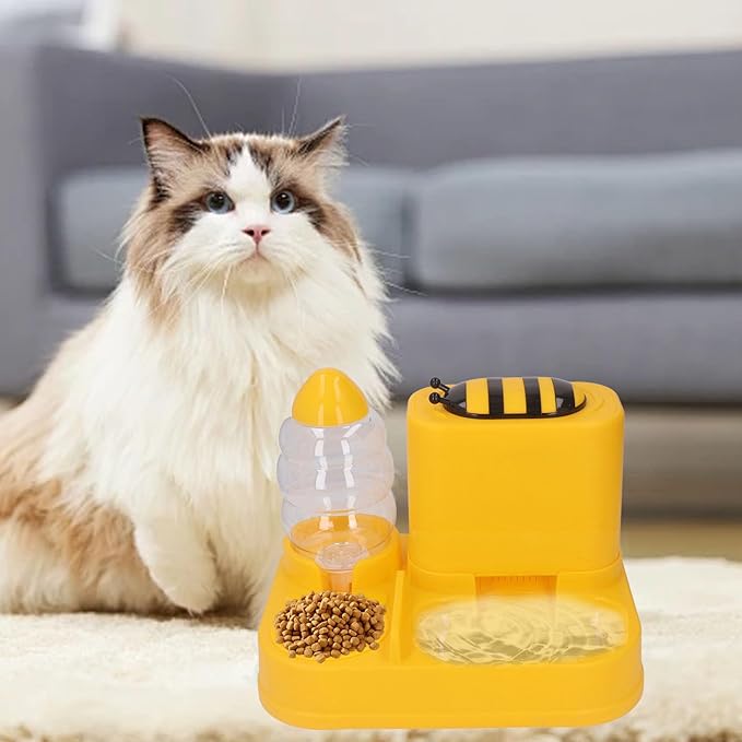 Cat Gravity Feeder and Water Dispenser - 2 in 1 Automatic Pet Feeder and Water Dispenser - Large Capacity Dry Wet Separation Cat Food Dispenser - Easy Clean for Small Dog Puppy Cat