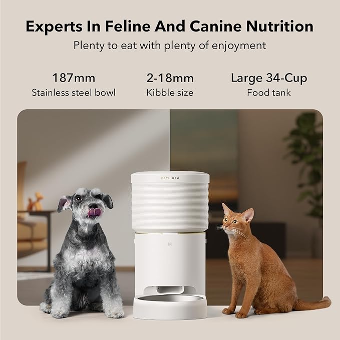 PETLIBRO 8L Automatic Dog Feeder, 5G Wi-Fi Automatic Dog/Cat Feeder, Vacuum-Sealed Automatic Dog/Cat Food Dispenser, Auto Pet Feeder with 18.7cm Large Food Tray for Large Medium Dogs Cats