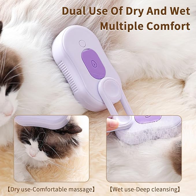 2 Pcs Pet Spray Massage Brush, Cat Hair Steam Brush for Shedding,Cleaning Pet Brush for Massage and Bathing with One Click Spray,Silicone Grooming Spray Comb with 360° Rotating Arm