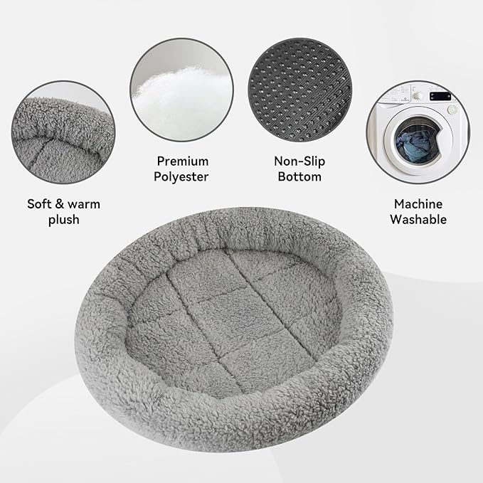 PETLESO Small Cat Bed Mat with Surrounding Pillow, 11.81" Round Pet Cushion for Cats Puppy Rabbits Curling Sleep, Indoor Furniture/Carrier/Crate Pet Self Warming Pad, Washable, Small