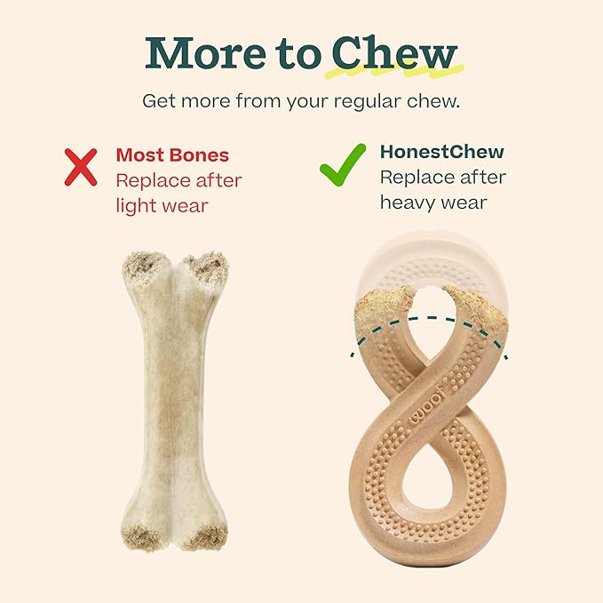 WOOF HonestChew Dog Toy Infinity - Durable Dog Chews - Made with Plant-Based Ingredients - Splinter-Resistant - Great for German Shepherds and Pit Bulls - Large