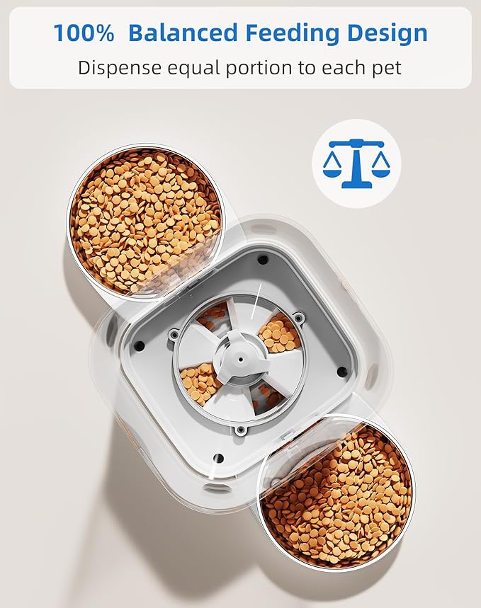 Automatic Cat Feeder, WellToBe 3.5L Timed Dry Food Dispenser for 2 Cats, Dual Power Supply (AC/Battery Backup) with 10-Second Voice Recorder, Programmable Pet Feeder for Multiple Cats