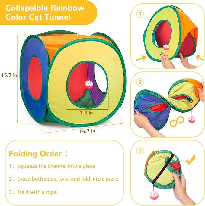 Retro Shaw 33Pcs Cat Toys for Indoor Cats Kitten, Collapsible Play Tunnel with Interactive Feather Wand, Bell Balls, Springs & Plush Mice Tent for Boredom Relief, Exercise & Kitty Hunting Instinct