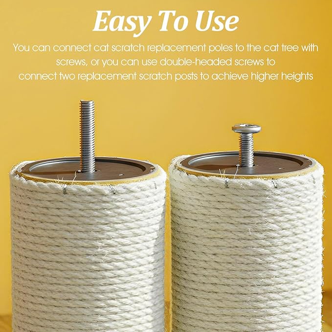 2 Pcs Cat Scratching Post Replacement, 15.7 x 3 Inch Sisal Pole Cat Tree Replacement Post with M8 Screws, Refill Scratcher Posts for Indoor Kitten Tree Tower Spare Cats Furniture Protector