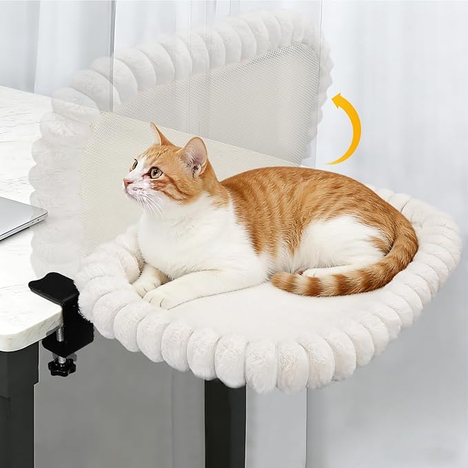 IPOW Cat Bed Heavy Duty Steel Frame Supports up to 50lbs Cat Desk Bed & Perch Space-Saving 91°Foldable with Soft Ultra-Plush Faux Fur for Small Medium Large Cats