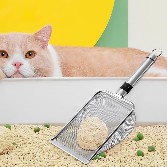Stainless Steel Cat Litter Scoop, Mesh Shove, Kitty Metal Scooper, Deep Shovel, Long Handle, Poop Sifting, Kitten Pooper Lifter, Durable, Heavy Duty, for Litter Box