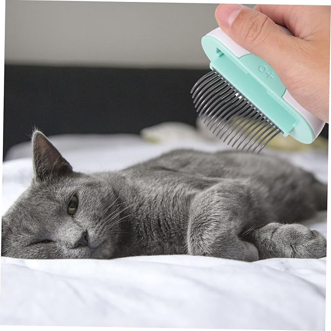 Happyyami Cat Hair Removal Comb with Non Slip Handle Pet Grooming Brush for Shedding Detangling and Massage Suitable for Long and Haired Cats Mint Green