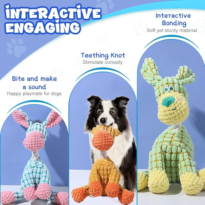 2026 New Dog Toys,Indestructible Plush Dogs Toy for Aggressive Chewers,Squeaky Durable Chew Toy for Indoor Pups Teething, Stuffed Toys for Small Medium Large Dogs (Green+Donkey)