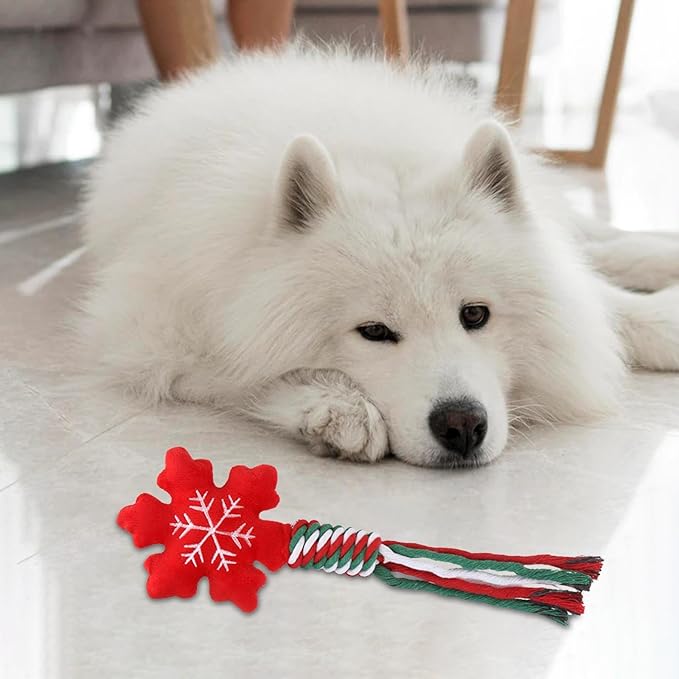 Dog Rope Toy Christmas Dog Toy Lightweight Pet Supplies for Aggressive ers Dog Toy for Playing Training Xmas Gifts, Snowflakes