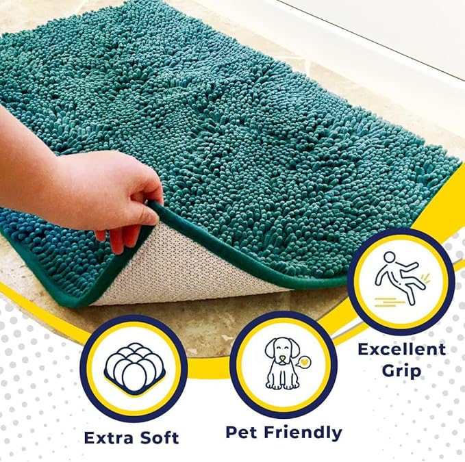 Muddy Mat® | Super Absorbent Door Mat Indoor, Microfiber Quick Dry Chenille Entryway Rug, Non-Slip Front Door Mat, Indoor Mats for Entryway, Machine Washable Pet Rug, Teal 24"x36"