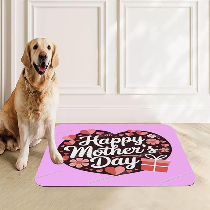 Pet Feeding Mat for Floors Waterproof Dog Mat for Food and Water Happy Mother's Day Floral Gift Mom Fi Absorbent Quick Dry Non Slip Mats Cat Bowls 24x16In