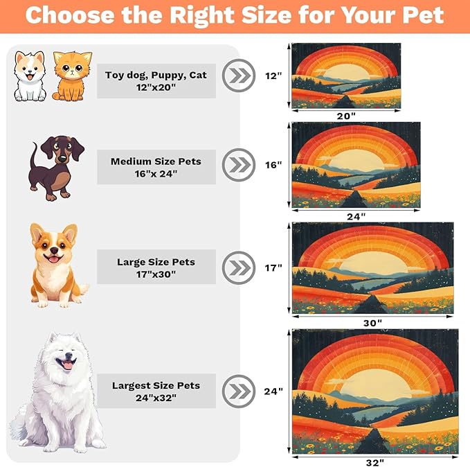 Sun Dog Food Mat for Floors Absorbent, Quick Dry Water Dispenser Mat for Food, Water, Pet Supplies 12" x 20", Wildflower