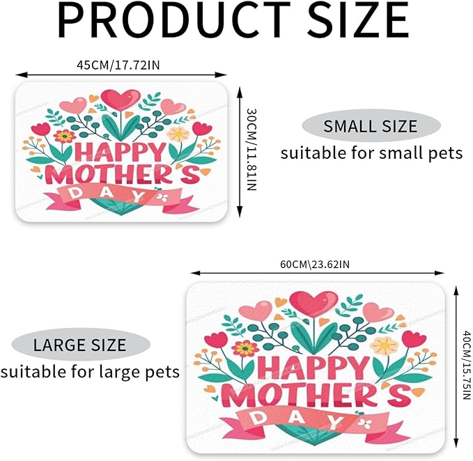 Dog Food Mat Dog Mat for Food and Water 24x16In Happy Mother's Day Floral Gift Mom Z No Stains Cat Pet Feeding Mats Water Bowl for Messy Drinkers
