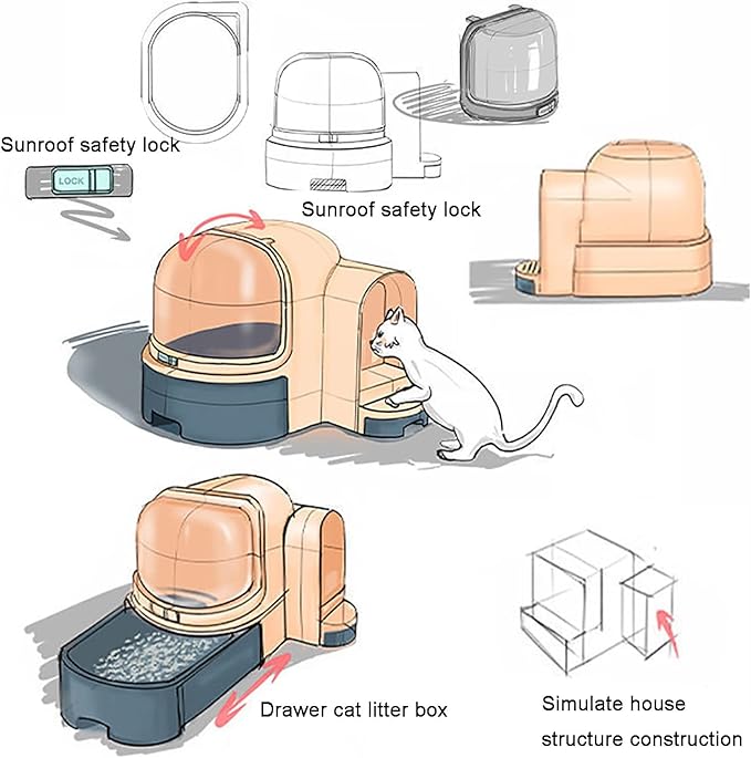 Cat Litter Box, Front Entry Cat Litter Box with Lid, Covered Kitten Litter Tray,Corridor-Type Odor-Proof Litter Box with Sand Drawer Including Cat Litter Scoop (Color : Orange)