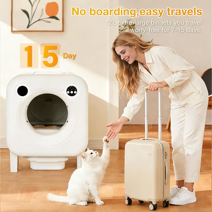 Automatic Litter Box, 4 in 1 Security-System Self Cleaning Litter Box Robot, 75L+12L Extra Large Space for Multiple Cats, APP Control, 1 Free Cat Litter-Mat, 3 Rolls Cats Waste Bag Liners