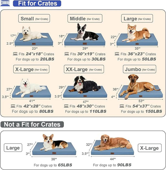 Large Outdoor All Weather Dog Bed, Waterproof Pet Bed for Large Dogs, Orthopedic Egg Crate Foam with Washable Removable Oxford Cooling Cover, 36x27 Inch, Blue