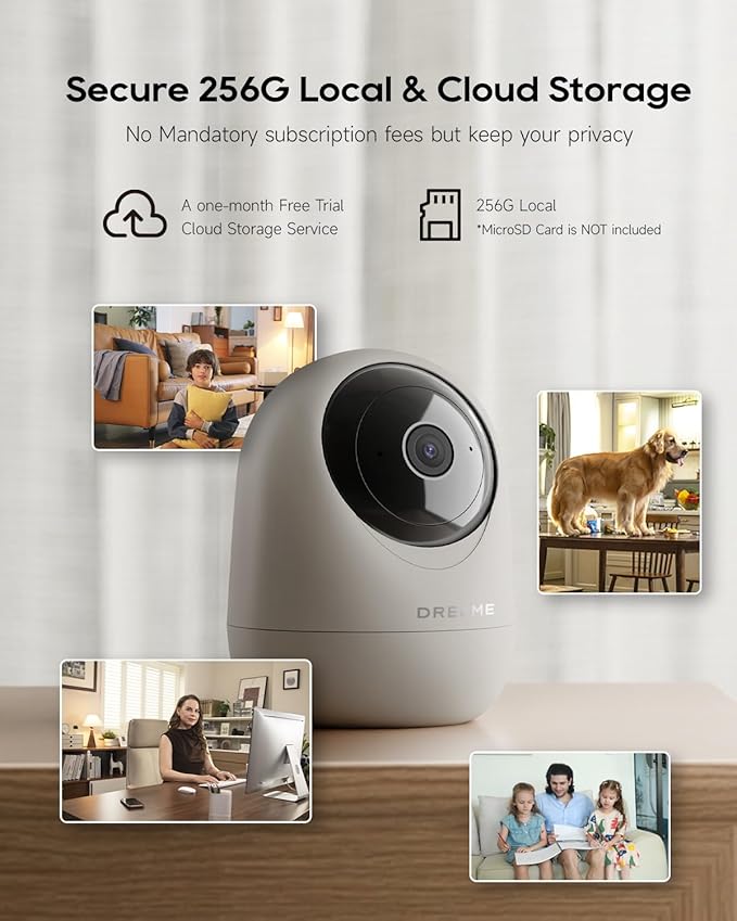 DREAME 2.5K 4MP Pet Dog Camera, Indoor Security Camera Wireless, Dual-Band 5G/2.4G Wi-Fi, Auto-Tracking, 360° Pan-Tilt, Cloud & Local Storage, Physical Privacy Mode, Work with Alexa & Google, Grey