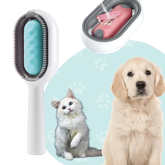 Cat Hair Brush With Water Infused 4 in 1, Pet Grooming Self Cleaning Sticky Brush for Cats, Reusable Cat and Dog Hair Remover with Unique Water Tank Design suitble for every pet hair (blue)