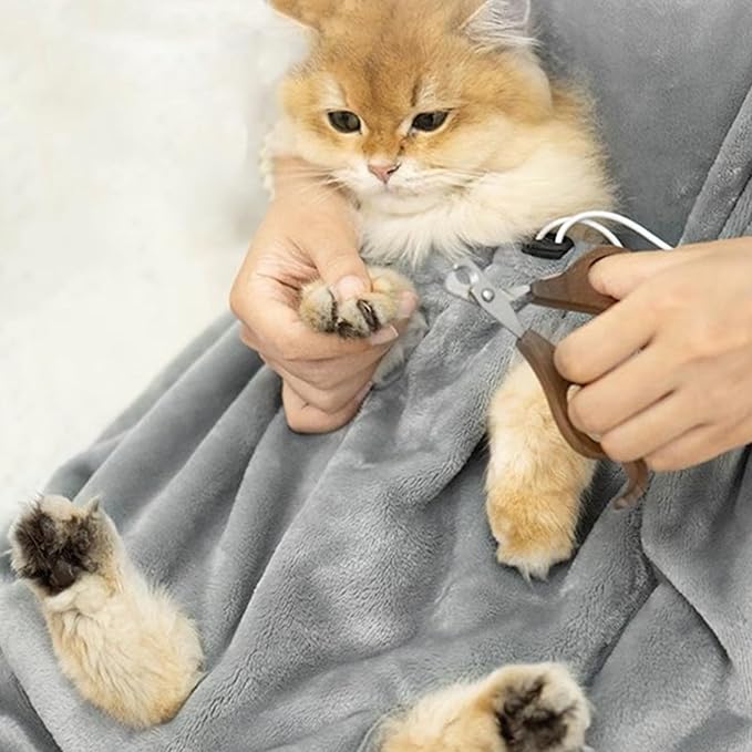 Cat Sling, Soft Flannel Cat Apron with Claws Holes, Multifunctional Adjustable Pet Carrier for Nail Cutting, Cozy Sleeping