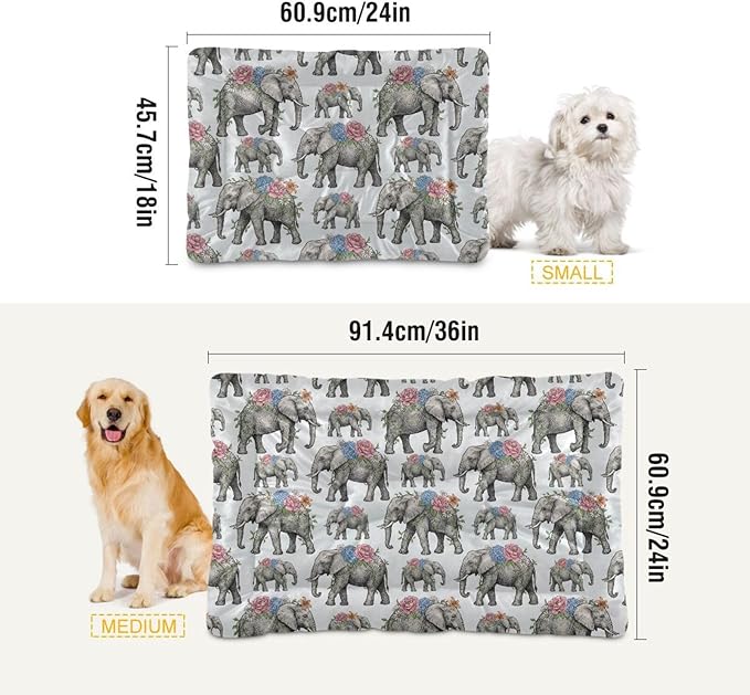 Dog Bed for Crate Washable Pet Sleep Pad, Elephant Print Kennel Mat with Non-Slip Bottom, Soft Fluffy Supplies Pet for Dogs and Cats (36x24 inch)