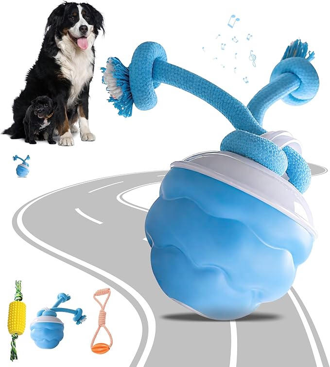 Dog Toy Bundle,3 Pack Interactive Balls,Automatic Moving&Rolling Dog Ball with RC+Chew Corn Toy+Chew Rope Toy,Moving Ball with USB Rechargeable