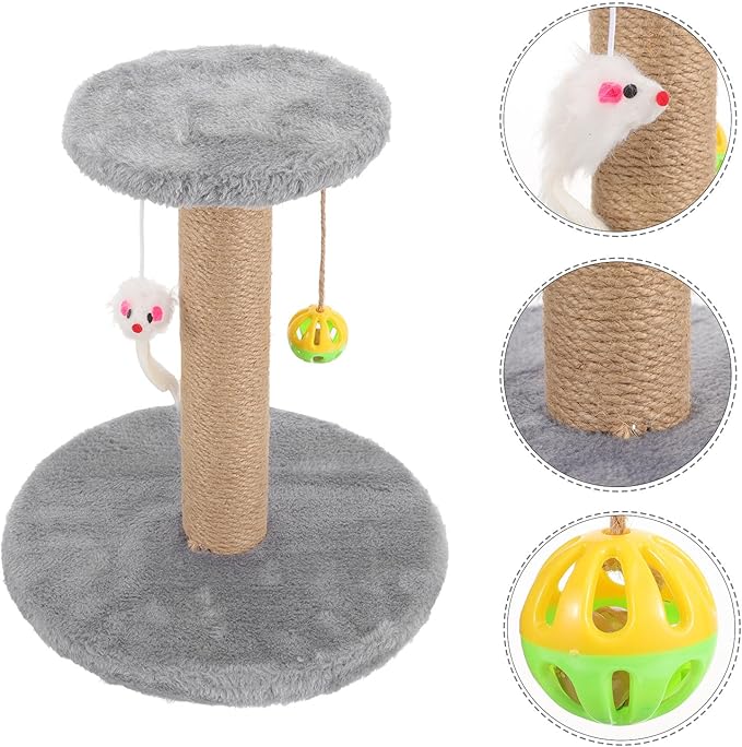 IMIKEYA Multifunctional Small Sisal Cat Scratching Post Vertical Climbing Pole with Solid Wood Base Gray for Indoor Kitten and Cat Play