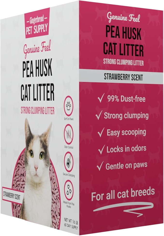 Premium Pea Husk Scented Cat Litter for Happy and Healthy Cats. (Strawberry)(15 lbs)