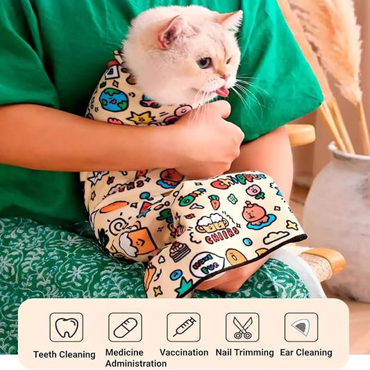 Cat Grooming Wrap, Self-Adhering Pet Wrap Soft Cat Swaddle for Cutting Nails Pet Restraint for Nail Clipping Anti-Scratch and Anti-Escape Calming Blanket (L (27.6×27.6in))