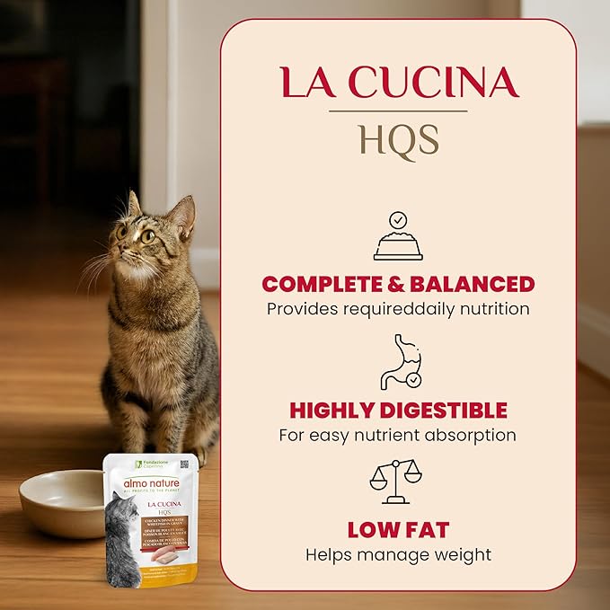 almo nature HQS La Cucina Wet Cat Food Chicken Dinner with Whitefish in Gravy - Grain-Free Cat Pouch, 1.94 oz (Pack of 12)