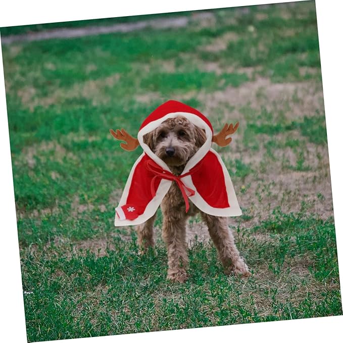 Happyyami Christmas Pet Cloak with Hooded Fleece Lining XL Dog Costume Warm Holiday Dog Clothes for Cold Weather Pet Supplies