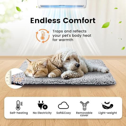 Miguel Cat Beds for Indoor Cats Self Heating Kitten Pad for Outdoor Cat House, Self Warming Pet Mat for Small Dog Crate Pad with Removable Washable Cover, Grey 24 Inches