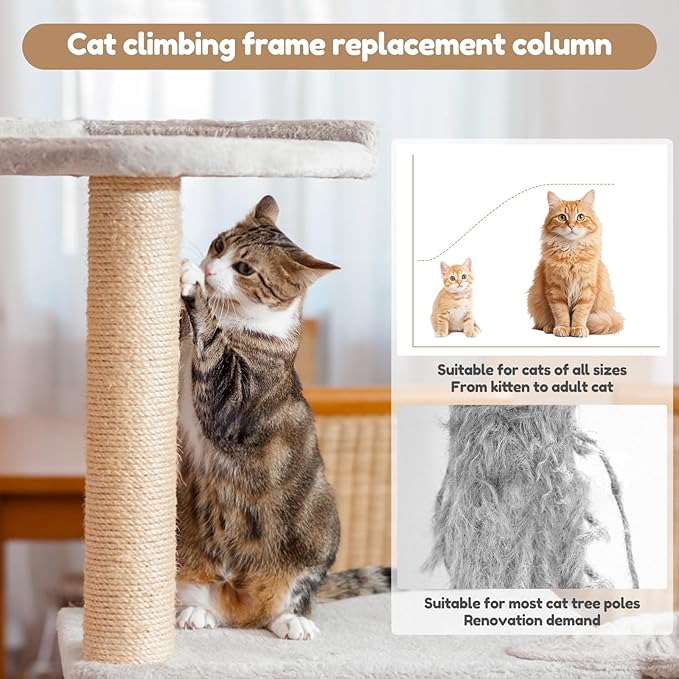 4 PCS Cat Scratching Post Replacement, 15.7 Inches Cat Tree Replacement Post, Natural Sisal Rope Cats Pole for Indoor, Cats Furniture Accessories for Kitten Tree Tower