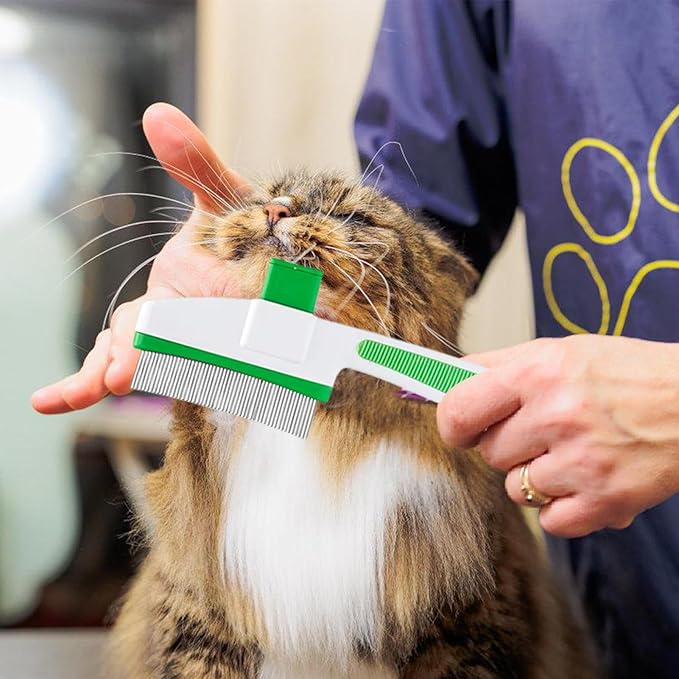 Cat Hair Brush for Dogs and Cats, Dog Grooming Supplies with Easy Release Button, Puppy Flea Cleaning Comb for Bathing Long and Short Hair Pets, Indoor Outdoor Removal, Soft Gentle Grooming Tool