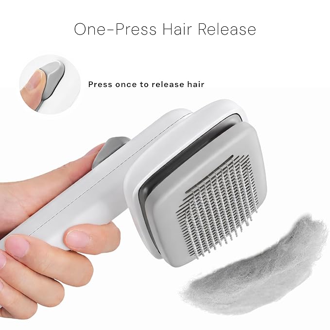 Self Cleaning Slicker Brush - Skin Friendly Deshedding Grooming Tool for Dogs & Cats, Suitable for Shedding & Haired Pets, with Pet Supplies Accessories (White)