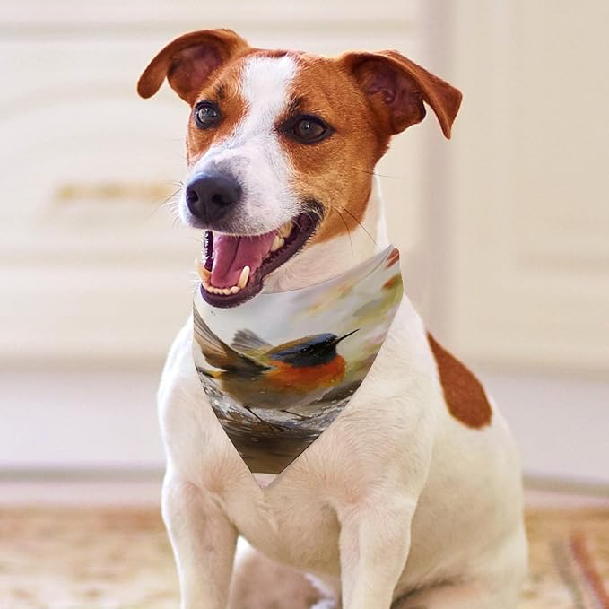Dog Bandana Spring Pet Scarf Adjustable Triangle Bird Bathing Flowers Printing Dog Bib Washable Polyester Puppy Bandana for Small Medium Large Dogs Cat Birthday Party Supplies