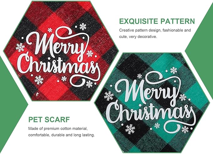 Kichvoe 2pcs Dog Christmas Scarves Plaid Triangle Bibs Double-Sided Cotton Pet Bandanas for Holiday Supplies and Festive Dog Apparel