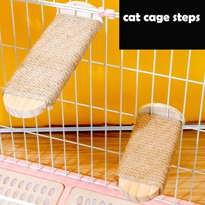 Cat Climbing Steps Scratching Tree - 2pcs Scratching Steps Sisal Hemp Cage Shelf Ladder Pets Perch Furniture Inside The cage with Install Screws (S)