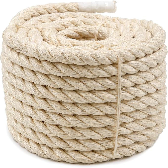 Natural Sisal Rope Perfect for Cat Scratching Posts, Pet Toys, Furniture Protection, and Home Décor (1/2 in (12mm) x 50 ft)