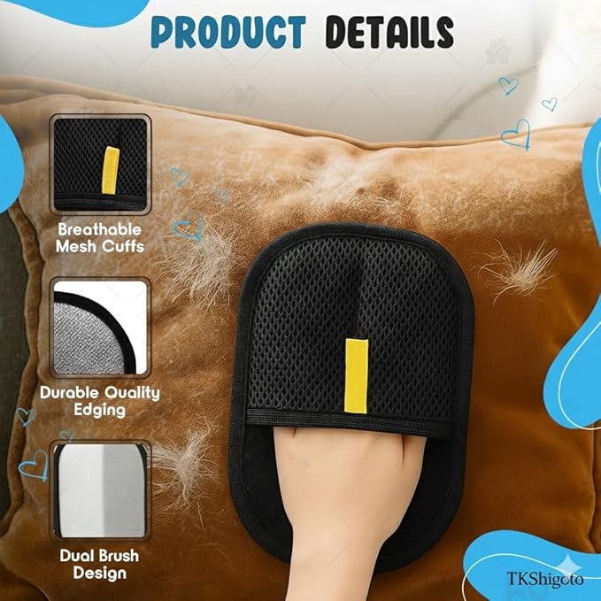 Pet Hair Remover Glove – 2‑Pack Reusable Electrostatic Fur Removal Mitt for Dog & Cat Hair on Furniture, Couch & Car Seats