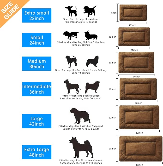 Dog Beds Crate Pad for Extra Small Dogs Ultra Soft Dog Crate Bed Washable & Anti-Slip Kennel Pad for Dogs Cozy Sleeping Mat,Brown 22inch
