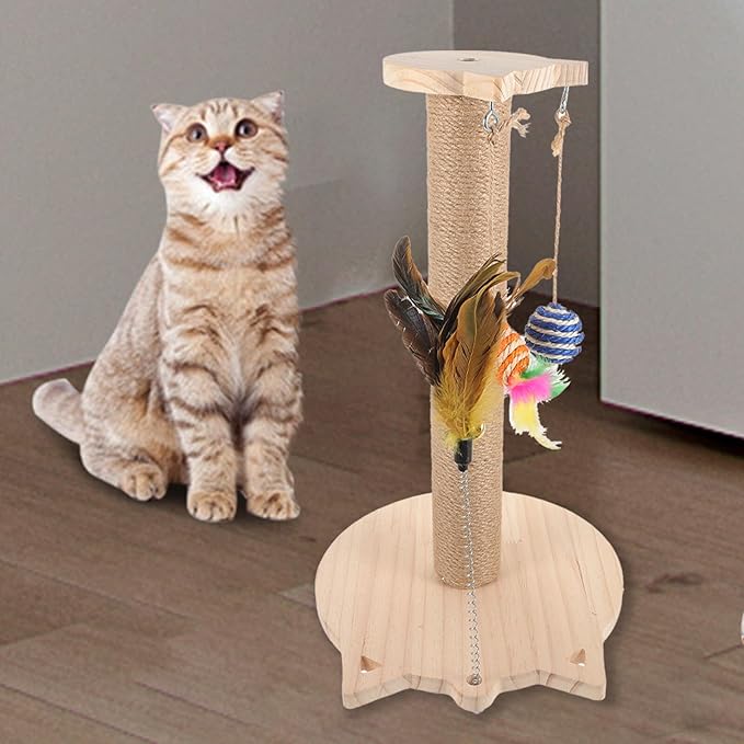 BESPORTBLE Cat Scratching Post for Indoor Cats, Wear-Resistant Sisal and Solid Material Claw Scratcher with Teaser, Small Freestanding Kitten Scratch for Home Use Random Color
